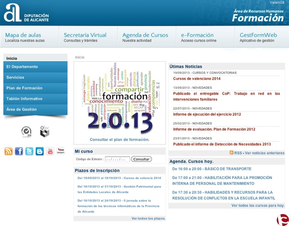 El Departamento de Formación de la Diputación de Alicante rediseña su página web