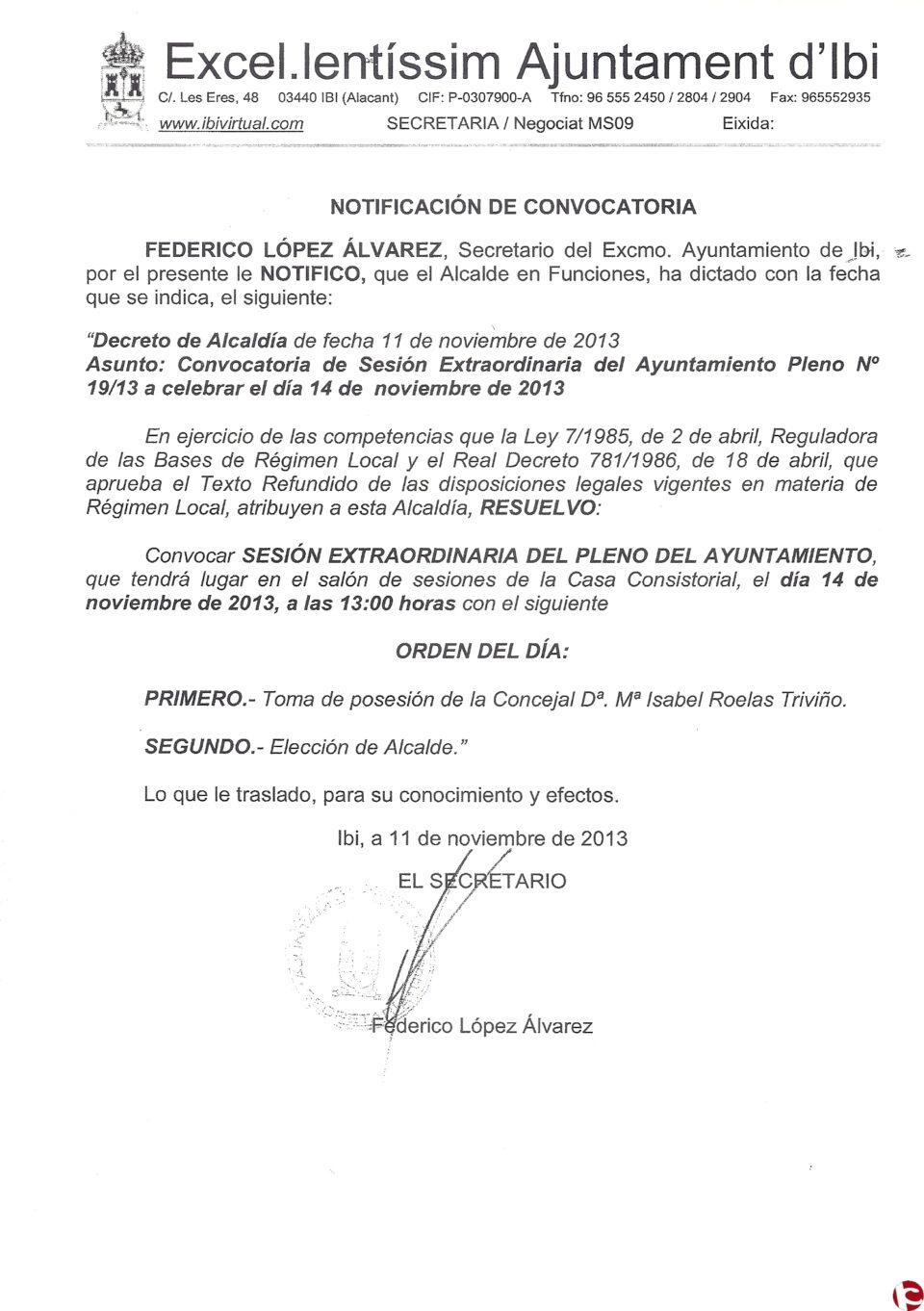 ELECCIÓN NUEVO ALCALDE y toma posesión NUEVA CONCEJAL