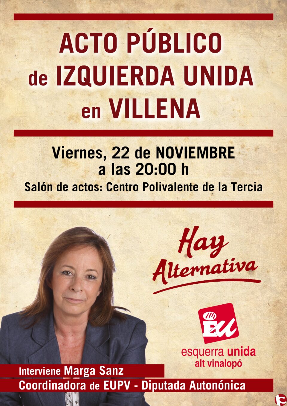 Acto público de Izquierda Unida en Villena: "MARGA SANZ"