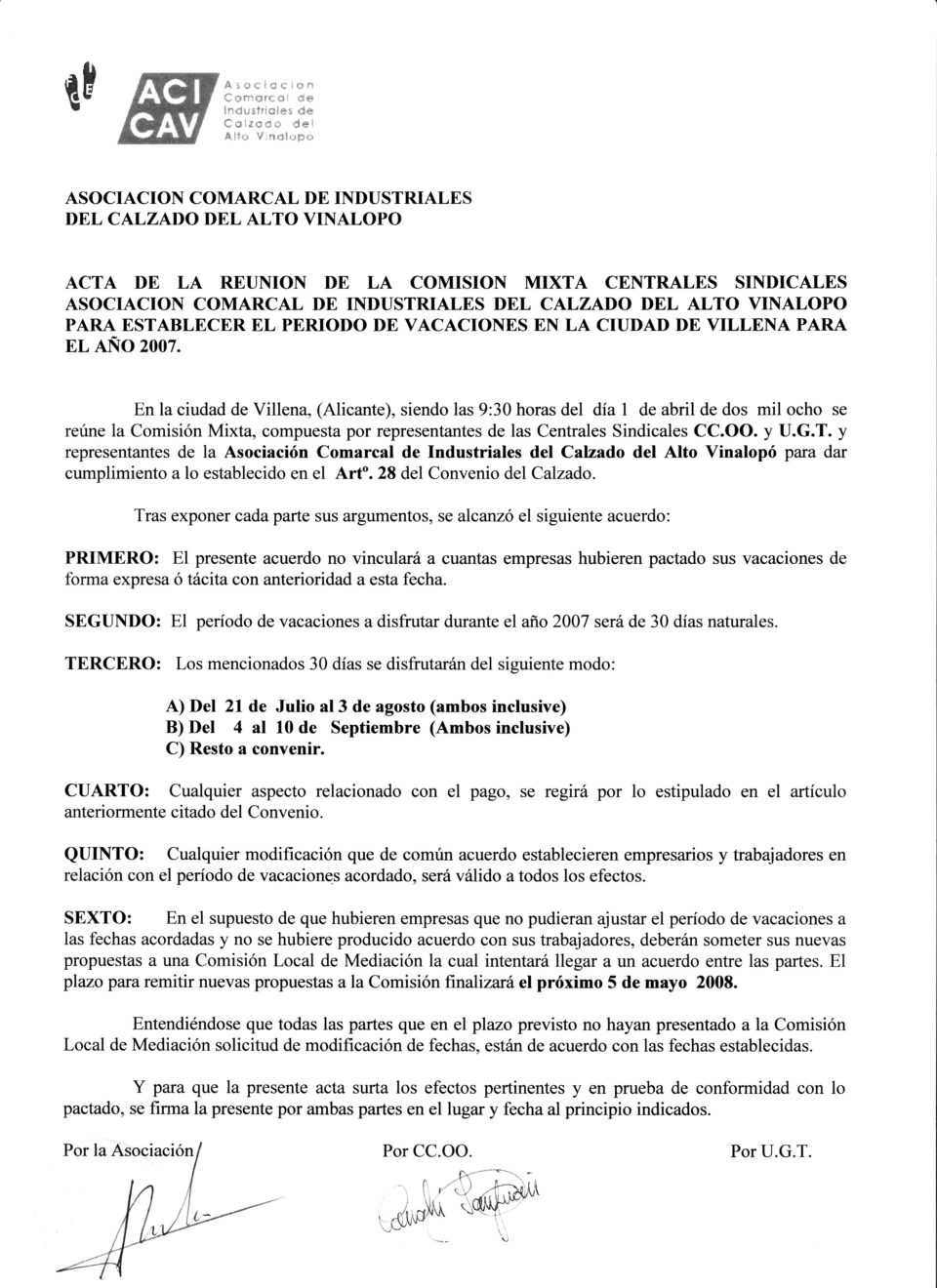 Acuerdo de las vacaciones del calzado para 2008