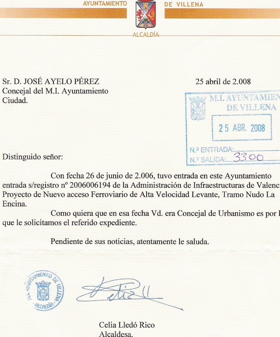 Los Tribunales dictaminarán si Ayelo tomó documentos del proyecto del AVE. La alcaldesa lo tendrá que demostrar