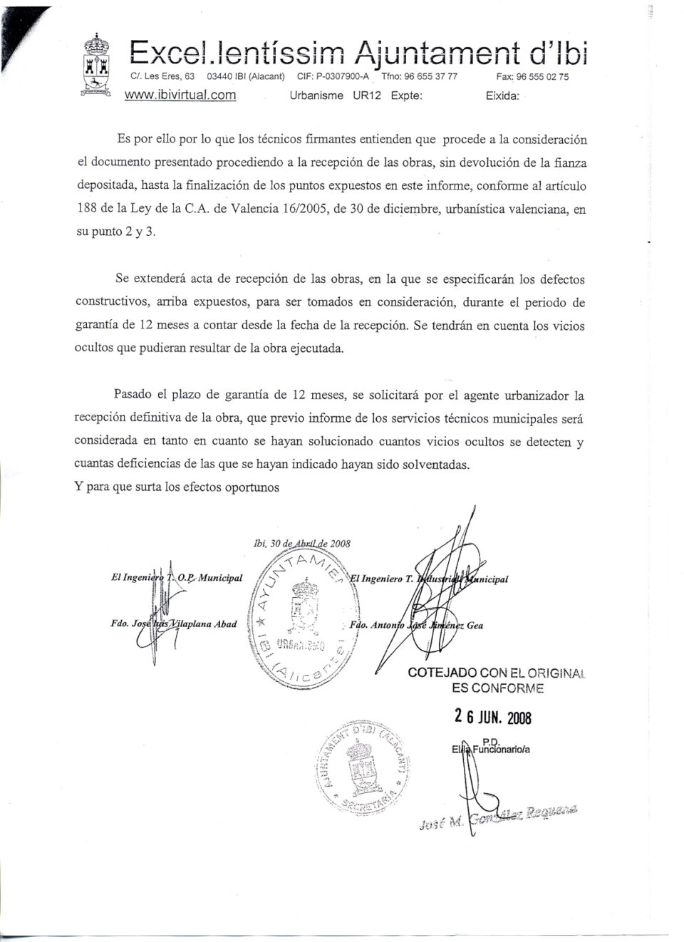 COMUNICADO DE LA CONCEJALÍA DE URBANISMO