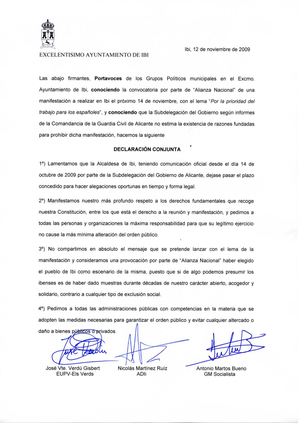 Declaración conjunta EUPV-Els Verds