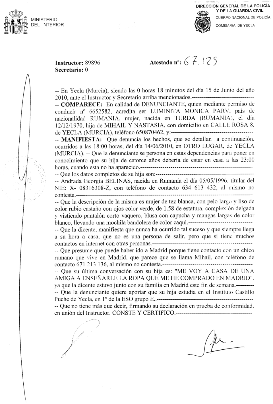 DESAPARECIDA JÓVEN EL 14/06/2010 SE LLAMA ANDRADA