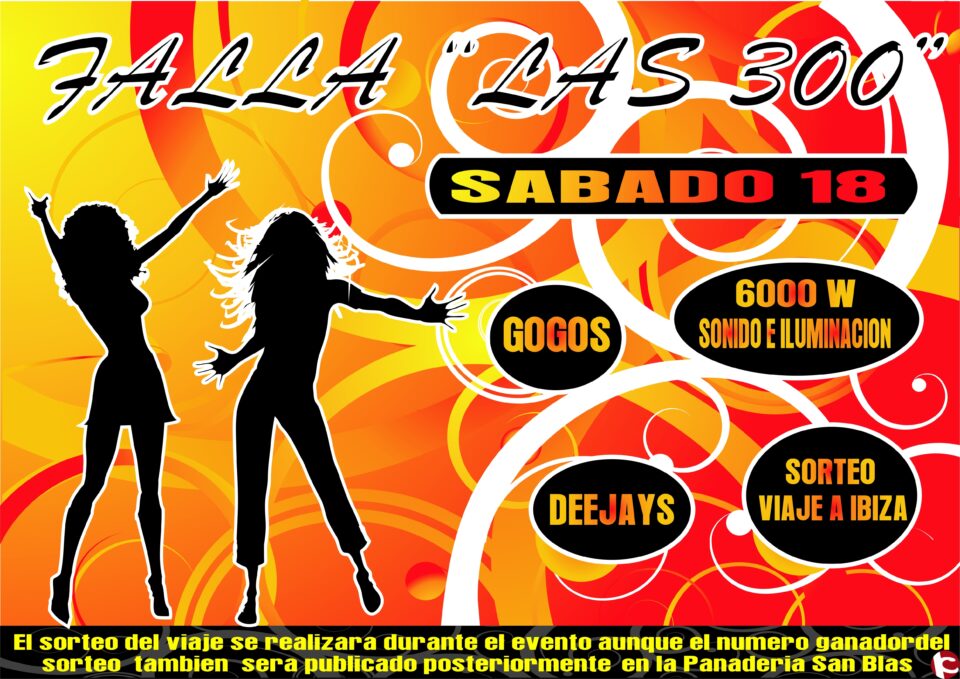 La Falla "Las Trescientas" organiza una fiesta dance para la noche del sábado 18 de septiembre