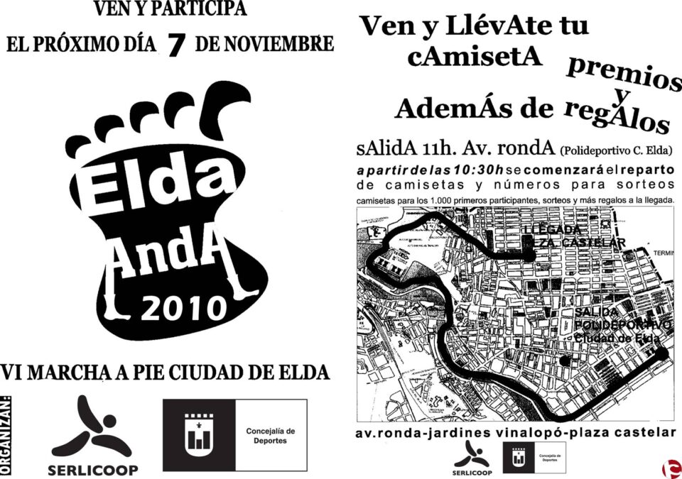 El domingo a las 10.30 se realizará la "VI Marcha a pié Ciudad de Elda"