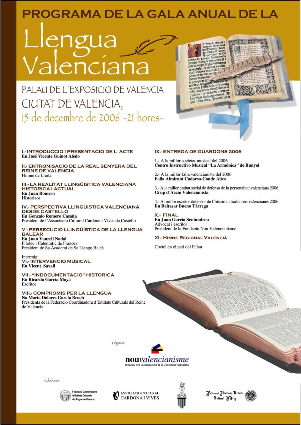 La Fundacio Nou Valencianisme convoca a todos los medios de comunicación a la Gala Anual de Homenaje a la Lengua Valenciana