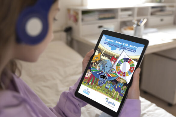 Back close up view of teenage girl look at white mockup tablet screen browse surf internet on gadget. Teenager using modern pad device, text message or study online from home. Mock up concept.